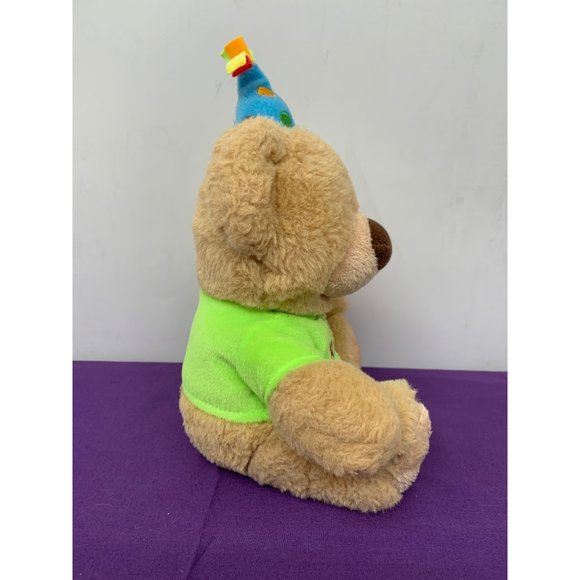 American Greetings Birthday Bear 9 Inch Tan Blue Dot Hat Green Happy Birthday Sh - Picture 3 of 9